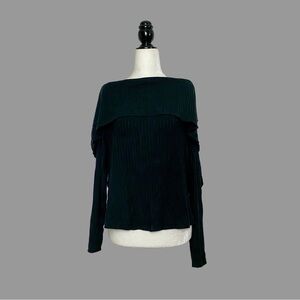 ❤️ XL ❤️ NWT Anthro Top Off The Shoulder Black Buttons Ribbed Long Sleeve​
